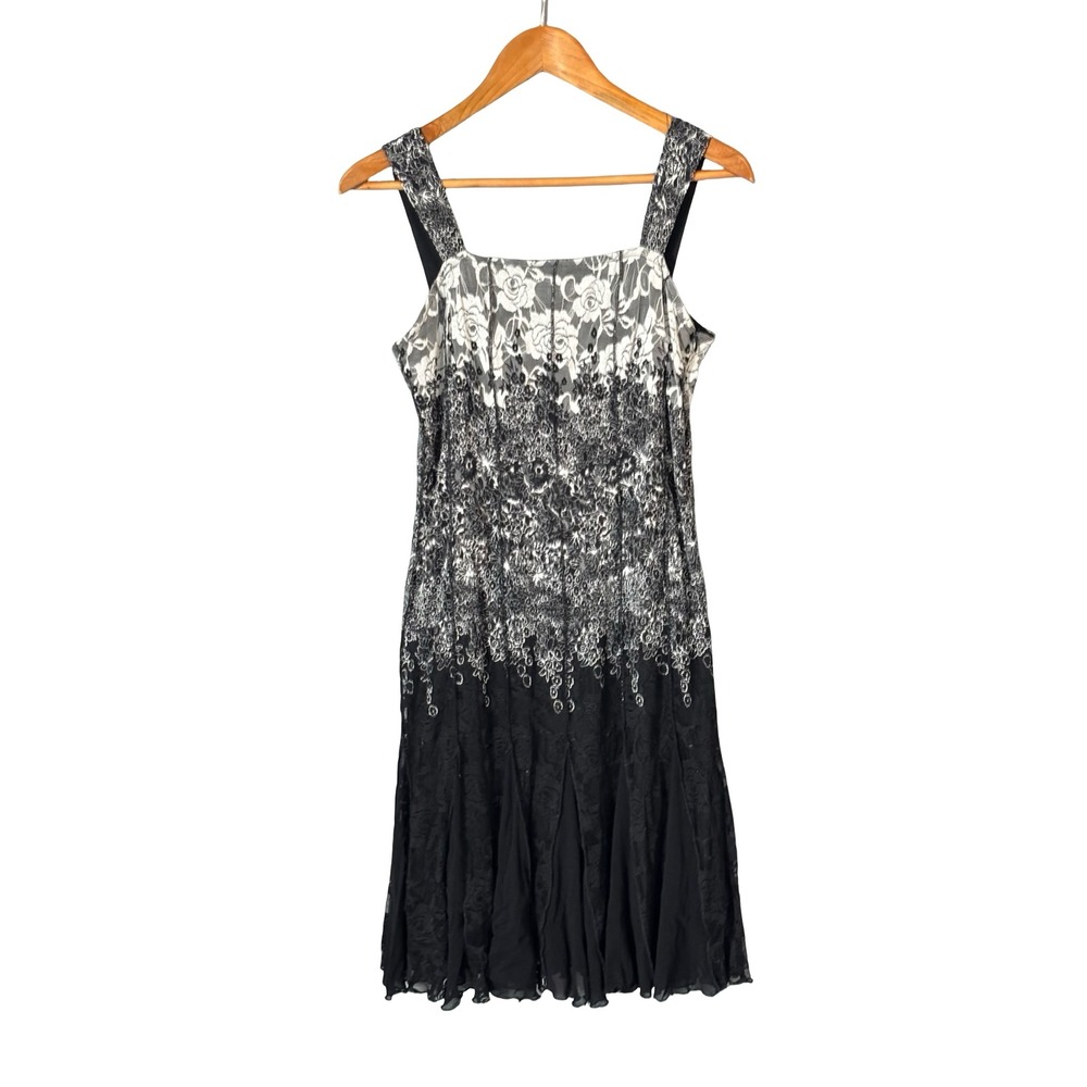 Vintage Y2K Whimsigoth Black & White Floral Lace Midi Dress Silk Lining